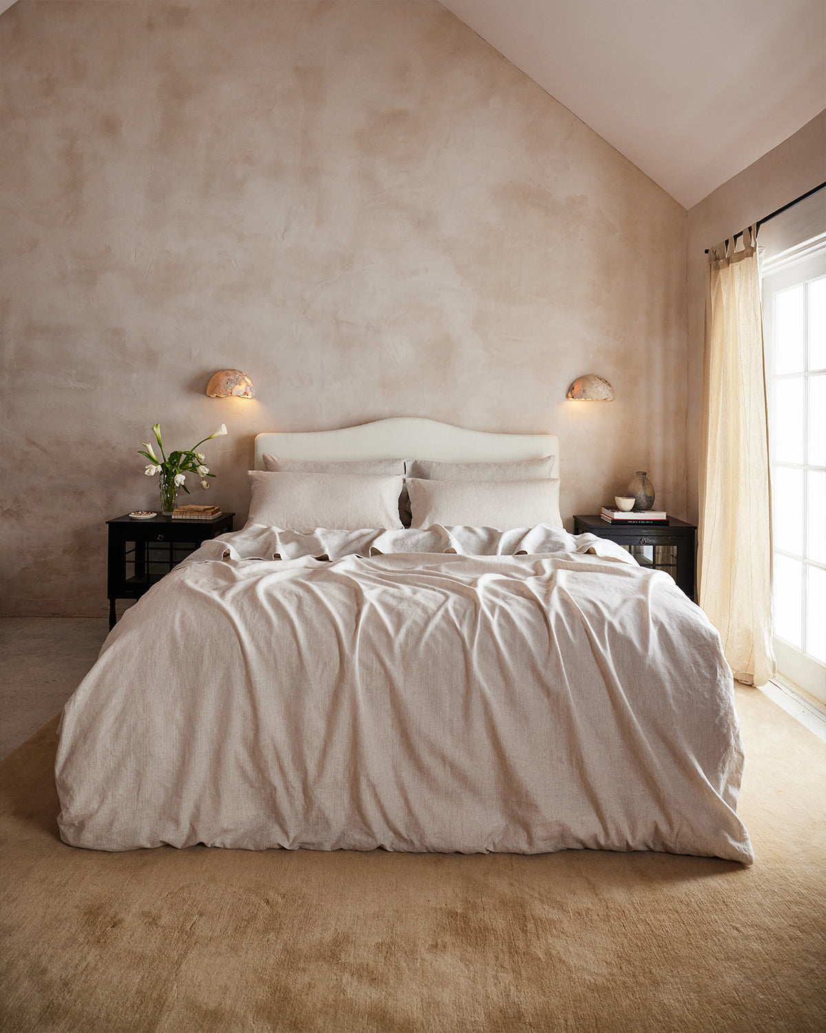 Oatmeal & White Stripe 100% French Flax Linen Duvet Cover Set