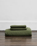 Olive Stripe 100% French Flax Linen Duvet Cover Set